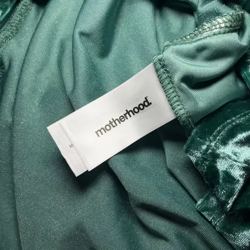 Motherhood Maternity NWT Crushed Velvet Empire Waist Dress Green 3/4 Sleeve SZ M