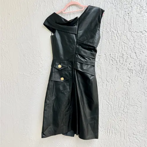 Proenza Schouler NWT Leather One Shoulder Mini Dress Black Women's US 6