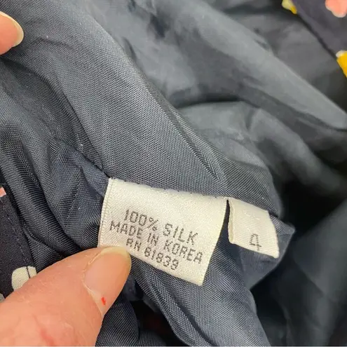 Rickie Freeman for Teri Jon Vintage Linen Jacket Silk Skirt Suit Set Floral 4 Black