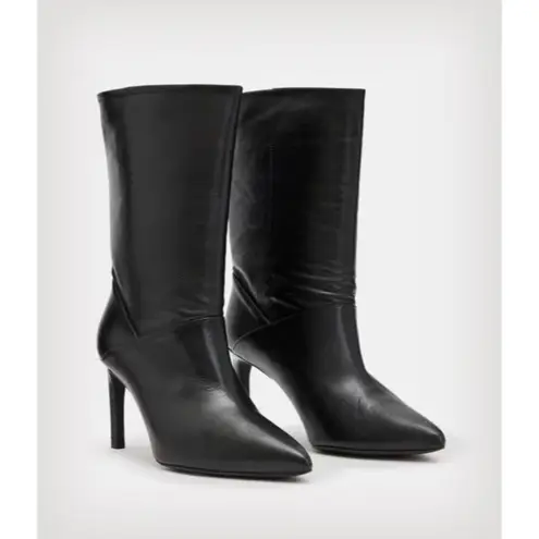 ALLSAINTS Orlana Pointed Toe High Heel Slouch Boots in Black 6 with Box Womens