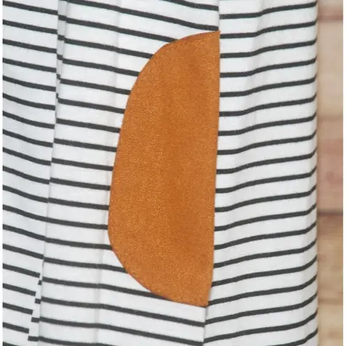 Blooming Jelly Knit Shirt Top Size L White Black Stripe Faux Suede Elbow Patches