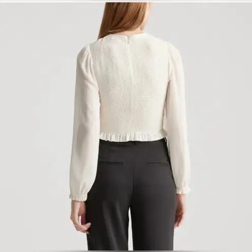 Quince Chiffon Cropped Smocked Blouse Cream Size XS