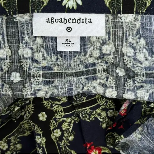 Women's Size XL Dainty Floral Tile Print Flutter Sleeve Mini Dress Agua Bendita Blue