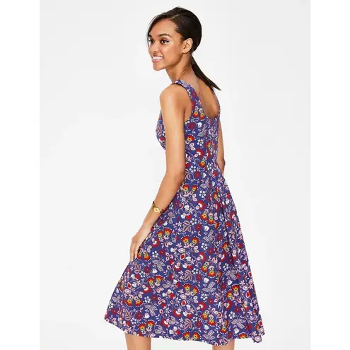 Boden Sabina Midi Dress Size 12R Blue Floral Aline Sleeveless Preppy Cocktail
