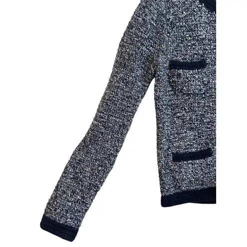 Boden Cotton Heavyknit Marled Textured Cropped Jacket Size 6 Navy Blue White