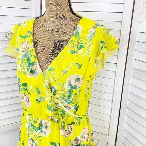 Prince & Fox Aeropostale Floral Ruffle Surplice Dress Yellow Peach Medium