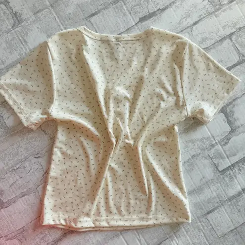 Womens Ribbed Crewneck Short Sleeve Floral Stretch Shirt Dainty Design XS/S Size undefined