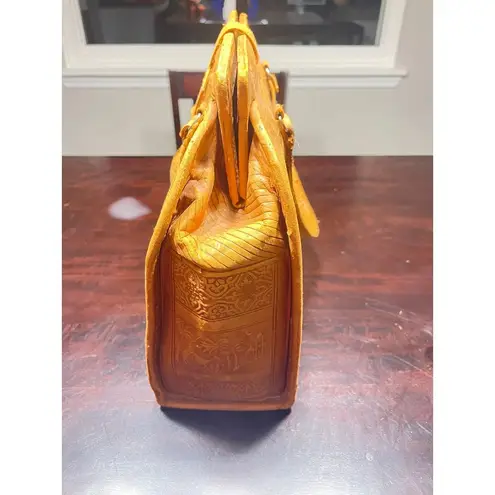 Vintage Tooled Leather Satchel Handbag Boho Chic Floral Embossed Crossbody Purse