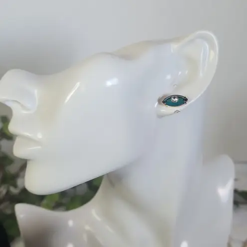 Unique Blue Glass Evil Eye Pendant Necklace Earrings Set Gold Plated Steel