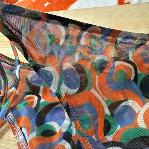 Solid & Striped Iris Printed Side Tie Mesh Bikini Bottom in Optic Swirl - Large