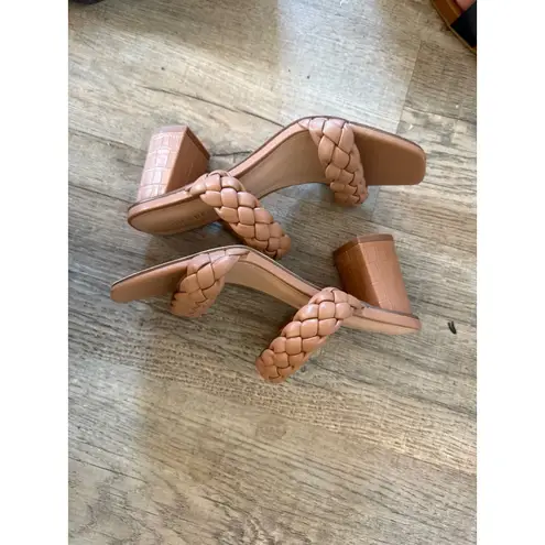 Sincerely Jules Braided Heeled Sandals Mules Slip On Tan Square Toe 8M