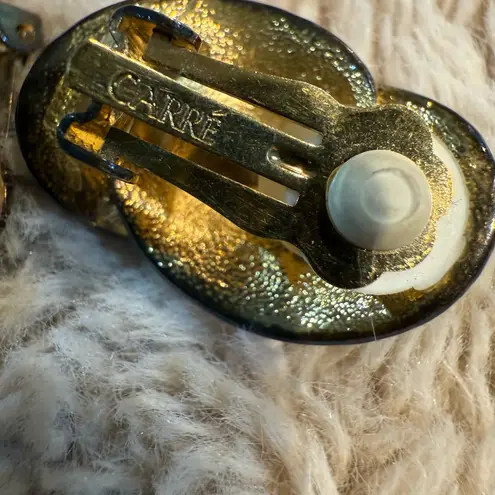 CARRE Sparkling Rhinestone Interlocking Vintage‎ Clip Earrings Gold