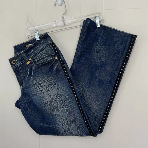 Akademiks Low Rise Boot Cut Jeans Embellished Lace Flap Pocket Women’s Size 28