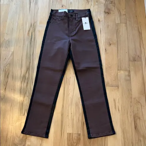 7 For All Mankind  HW Cropped Straight Brown w/Coated Black 2-Toned Pants 26 NWT