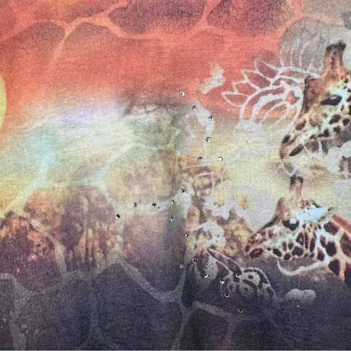 Impulse California Giraffe Lettuce Trim Long Sleeve Top Savanna Wildlife Animals Brown Size 2X