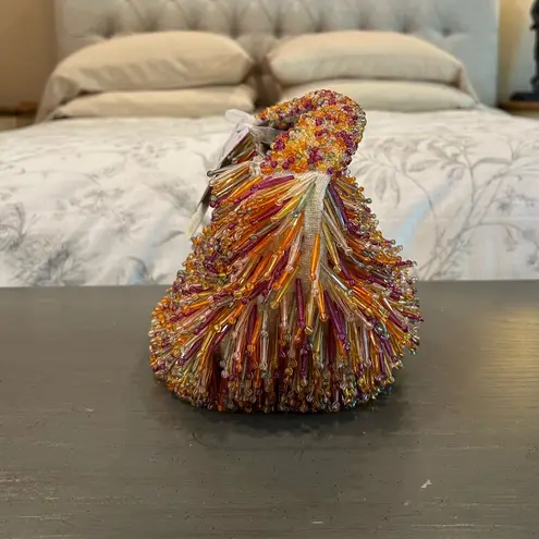 NWT Handcrafted Multi Colored Beaded Fringe Bag Orange