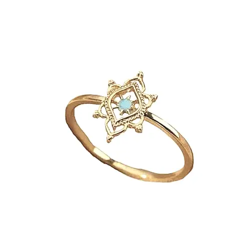 None New Yellow-Gold Filigree Center-Stone Ring