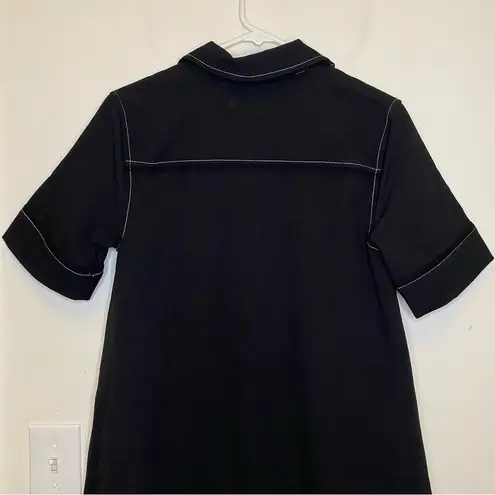 Ganni NEW Sable Topstitch Crepe Swing Button Front Mini Dress Black Sz 36 SNAGS