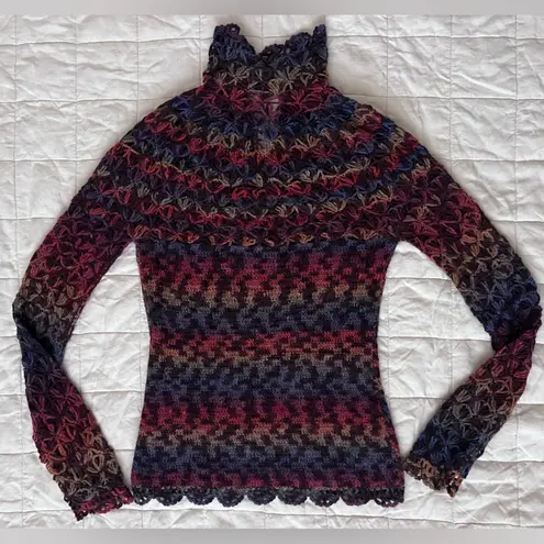 Vintage Colorful Gradient Crochet Open Knit Long Sleeve Sweater Y2K 70s