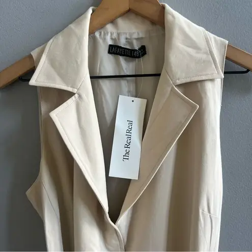 Lafayette 148 New York Sleeveless Trench Coat Dress Khaki Tan 100% Cotton Size 6