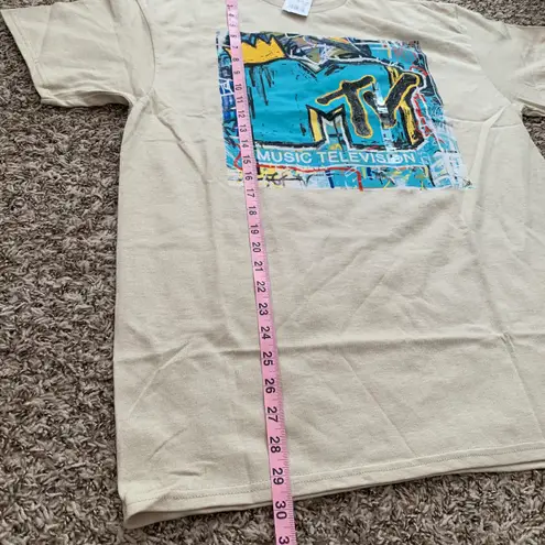 MTV Brand MTV Graffiti Logo Beige Short Sleeve Graphic T-Shirt Large