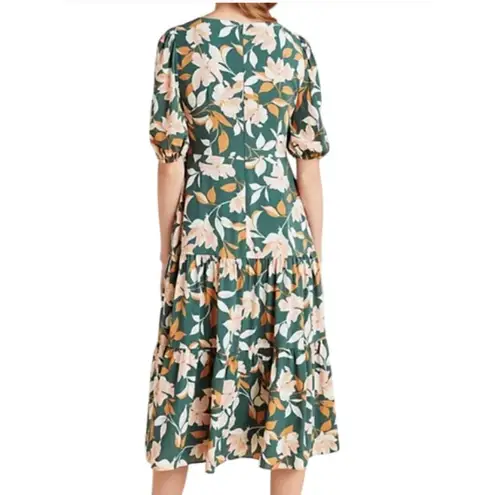 Gal Meets Glam Womens Tiered Midi Dress Tegan Floral Ruched Puff Sleeve Green 4P - Image 2
