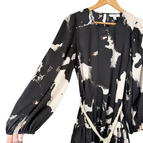 Alexis x Target Long Sleeve Rope Belt Tiered Mini Dress Black White Print, Sz M Size M