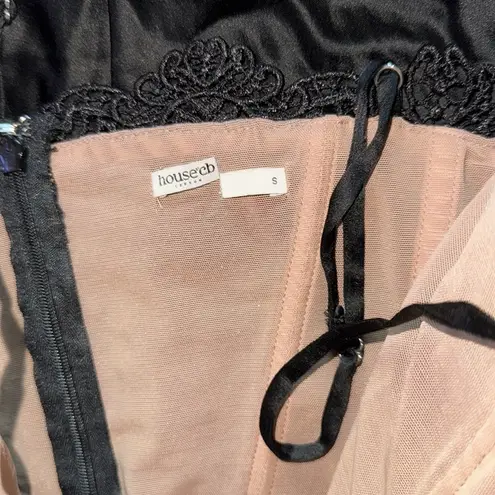 House Of CB NWOT 'Nikita' Black Satin and Lace Corset Dress sz M