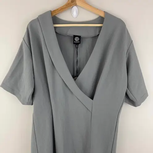Bobeau Grey Surplice Faux Wrap Shift Dress NEW