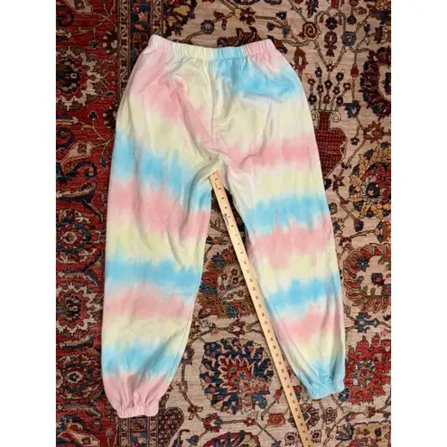 Clare V Tie Dye Jogger Sweatpants Pastel Rainbow Eyes Graphic XS LA Made Lounge Pink