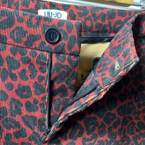 LIU JO Leopard Print Velvet Corduroy Tapered Chinos Burgundy Red/Black Sz 29 Red