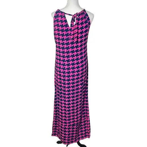 Escapada  Womens Long Maxi‎ Dress Pink Side Split Houndstooth Beach Cruise Size S