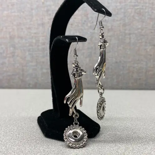 Silver Victorian Hand & Sun Dangle Ear Wire Earrings Gothic Witchy Jewelry