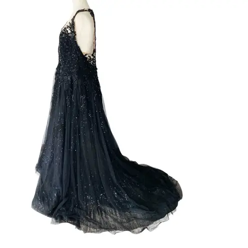 GALINA SIGNATURE Beaded Maxi Wedding Gown with Train Black Size 22W