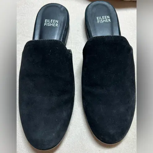 Eileen Fisher  Size 7 Suede Leather Flat Slip On Black Mules