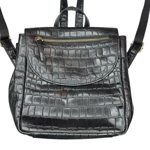 Ashwood London Bag Black Croc Embossed Leather Backpack Purse