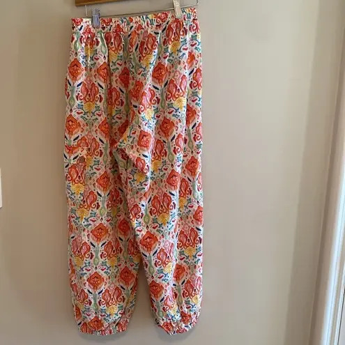 Christian Siriano Linen Blend Balloon Batik Pants Orange Aqua White Size SMALL