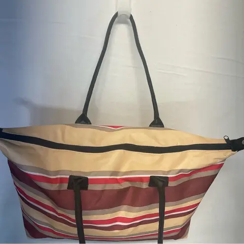 None Striped Weekender Tote Bag oversized yellow red white stripes