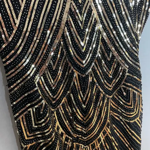 Fundaisy Flapper Dress NYE Beads Sequins Fringe Sz 2XL Great Gatsby 1920s Party Black