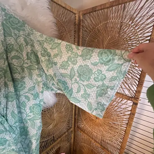 Garnet Hill Womens Asian Wrap Organic Cotton Robe Green Floral Cottagecore M