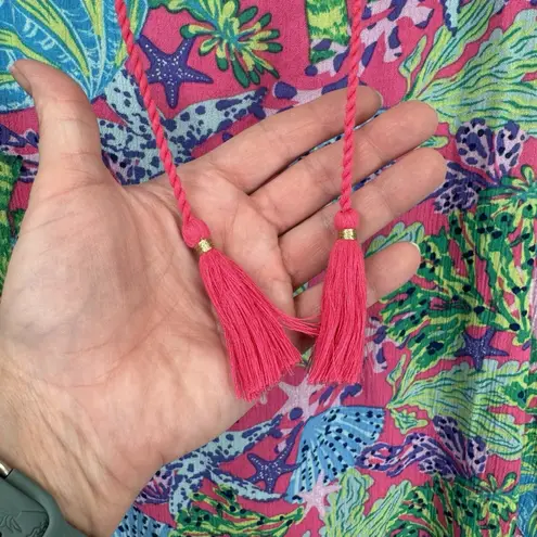 Stella Parker Shift Dress Womens Large Pink Green Tropical Ocean Print Rayon