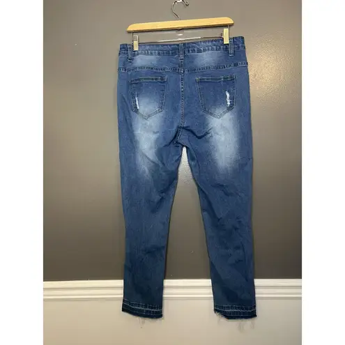 Denim & Rivets Jeans Womens 16 Blue Distressed Raw Hem Skinny Stretch Ankle