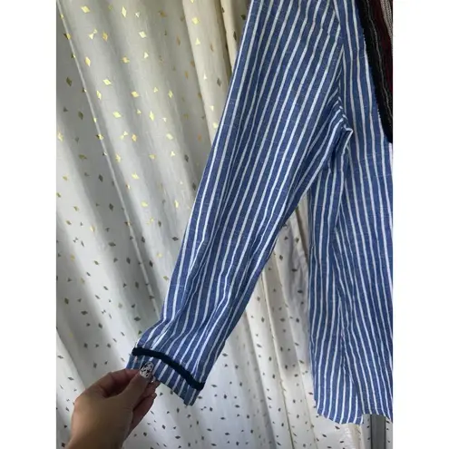 Velzera 100% Cotton Embroidered Applique Button Up Bib Stripe Long Sleeve Tunic