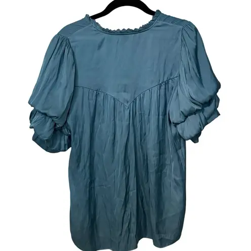 Zadig & Voltaire Blue Taste Satin Puffy Sleeves Top Blouse Size Medium