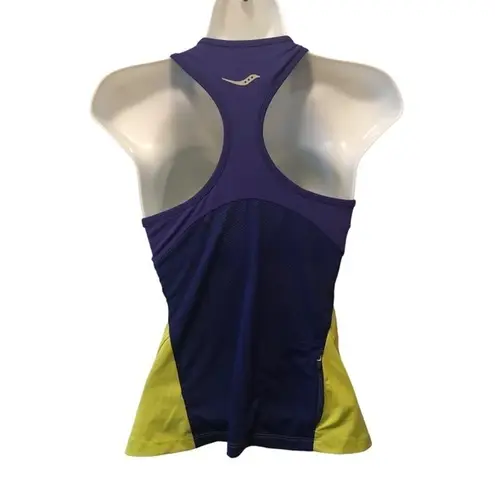 Saucony Bra Top Racerback Tank Zip Pocket On Back Size S Purple/Chartreuse Bike