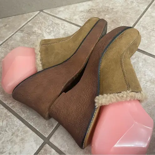 Lower East Side VTG 90s Y2K  Tan Chunky Platform Heel Sherpa Mule Clogs 9.5