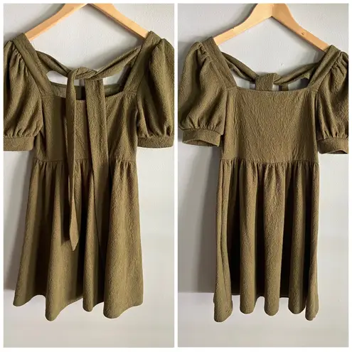 MINE boutique babydoll green puff sleeve square neck mini dress