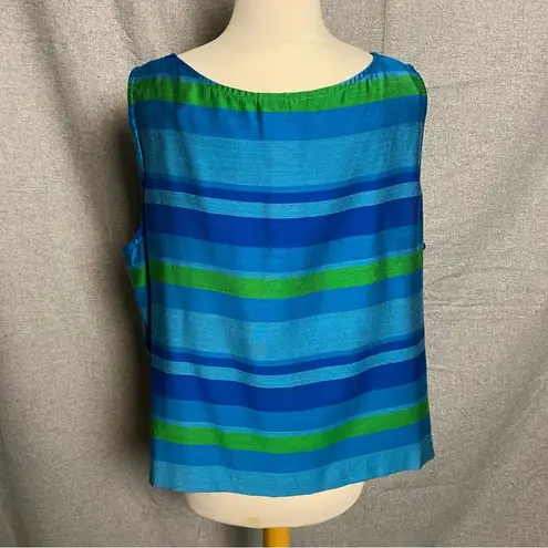 Perceptions Vintage Sleeveless Blouse Blue Green Stripe Size L 18