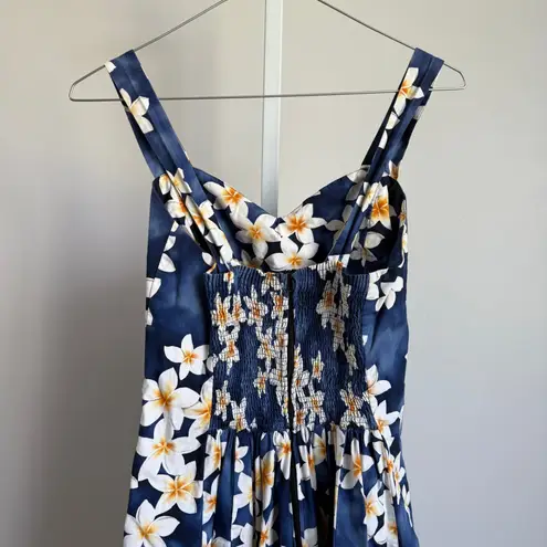 Royal Hawaiian Creations Vintage Floral Plumeria Dress Sleeveless Blue size S