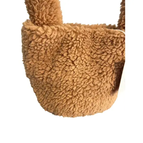 Fadivo New York Brown Sherpa Teddy Bucket Bag Handbag Baguette Snap Closure NWT
